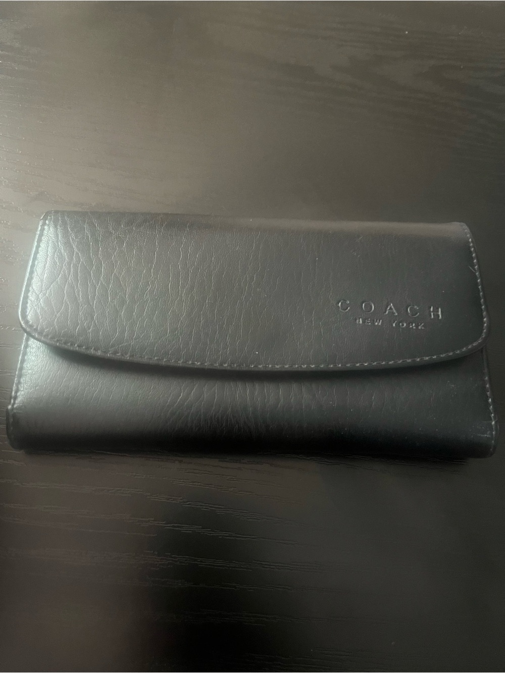 Coach Black Leather Continental Wallet with Embossed Logo